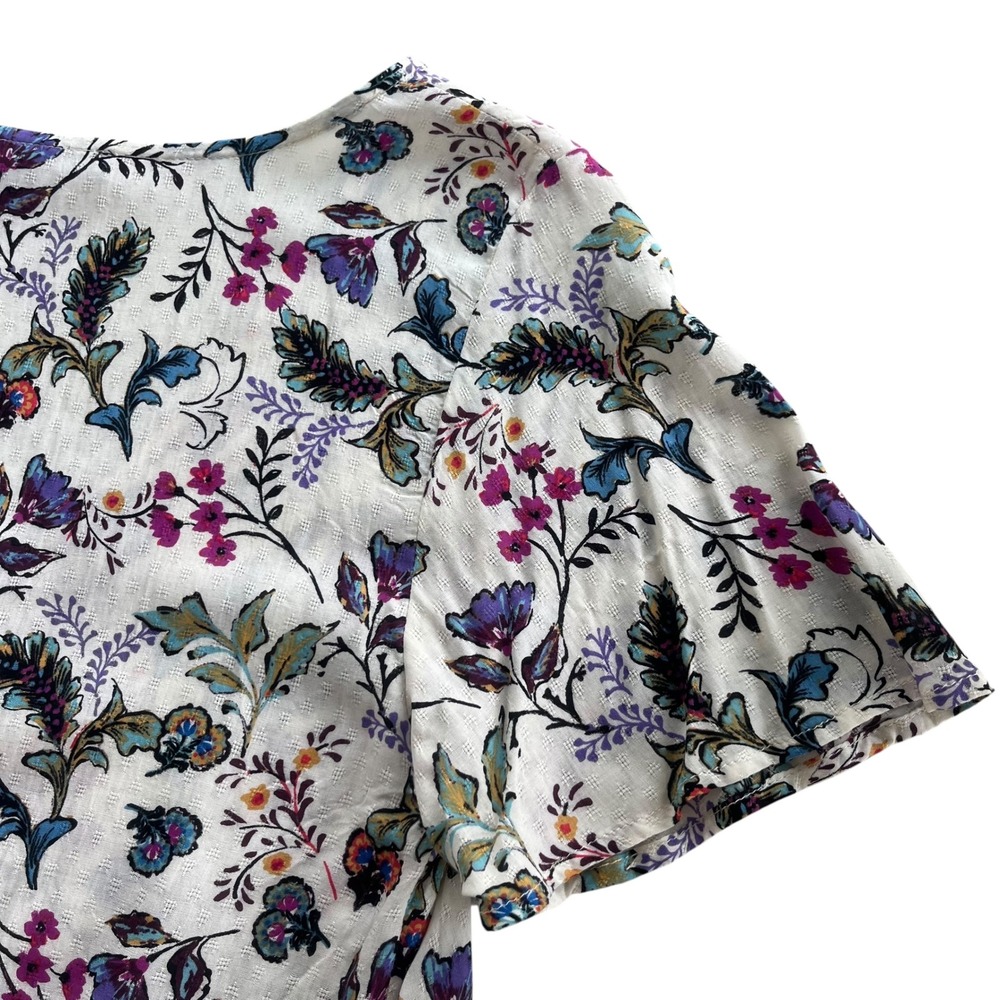 ONE Clothing LA Women's XS Cream Pink Floral Tie Front Short Sleeves Crop Blouse - Picture 11 of 16